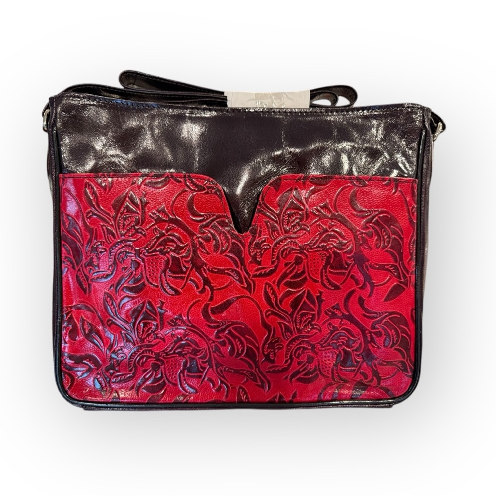 NEW Red leather Floral western crossbody shoulder Bag purse